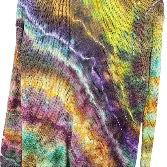 Handmade Ice Tie Dye Cardigan Sweater Womens Size XS Small Rainbow Multicolor - Picture 5 of 11